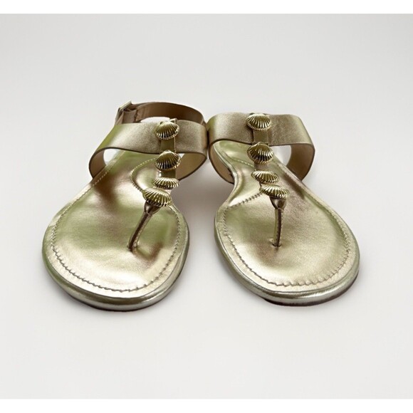 Talbots Women’s Size 8 Gold T-Strap Flip Flop Sandals Shell Summer Beach Shoes - Picture 2 of 7